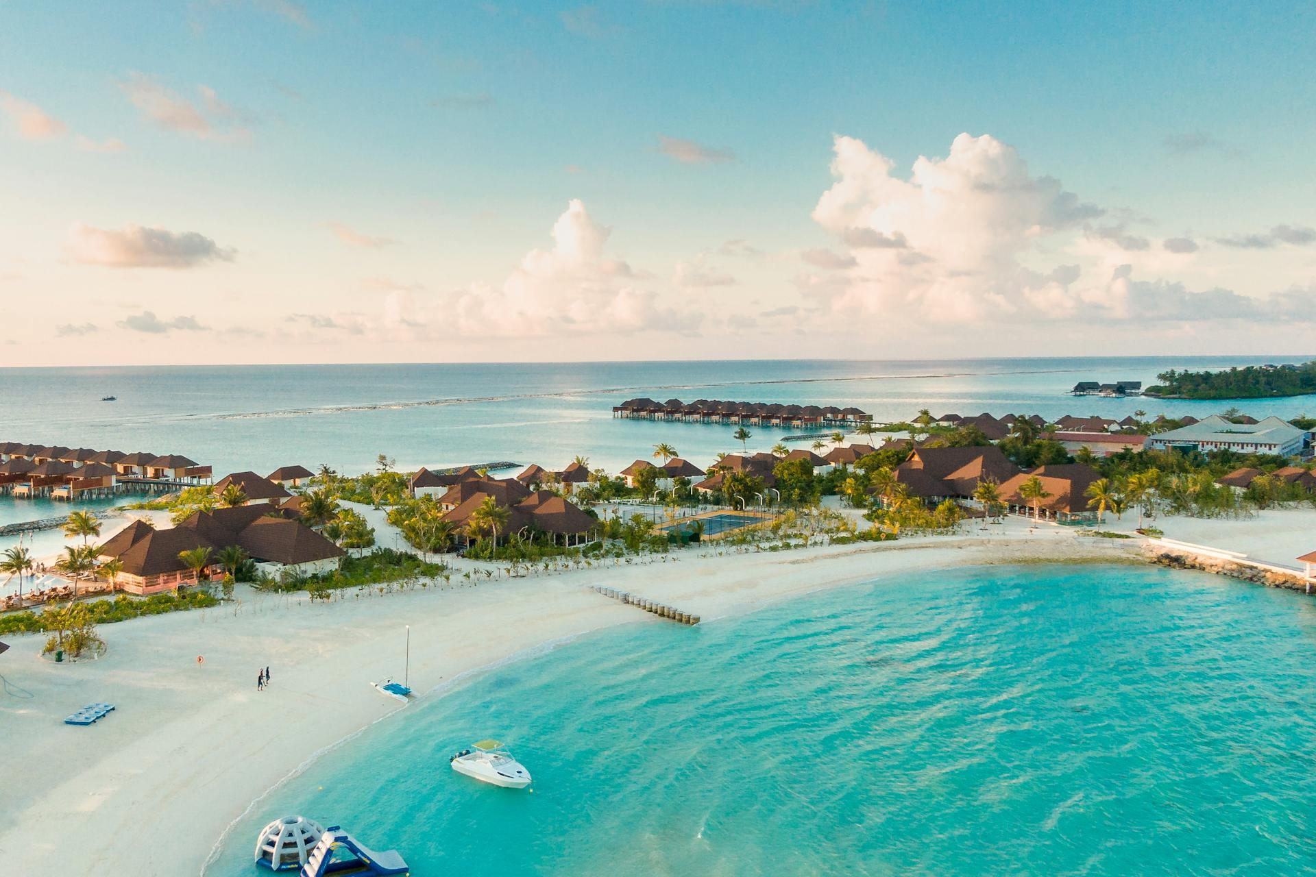 Tropical island resort with turquoise lagoon
